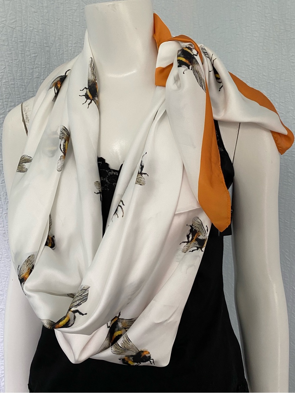 Victoria Beckham for Target White Bee Print Scarf with Orange Border 45” by 46”